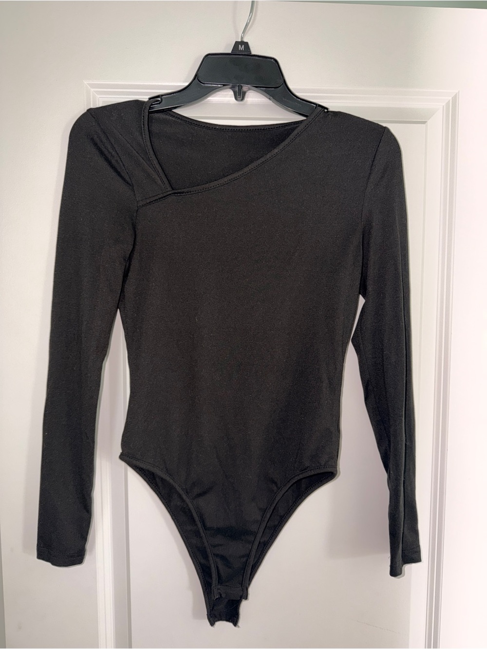 Black Long Sleeve Asymmetric Neck Bodysuit